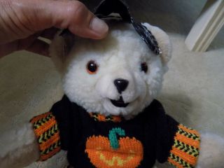 Vtg OOAK Russ Snuggle Teddy Bear Plush in Halloween Mask & Pumpkin Sweater 3145 3