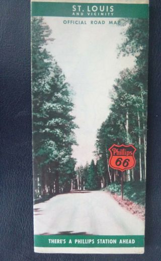 1942 St.  Louis Road Map Phillips 66 Oil Gas Route 66 Missouri Downtown Streets
