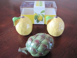 Williams Sonoma Artichoke Lemon Salt Pepper Shakers Fruit Vegetable Kitchen