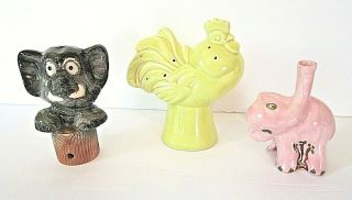 3 Vintage Pie Birds Ceramic 1 Rooster 2 Elephants