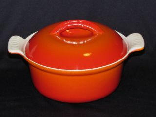 Vintage Descoware Enameled Cast Iron Pot W/ Lid Belgium 17 - A 16 Fe Flame Orange