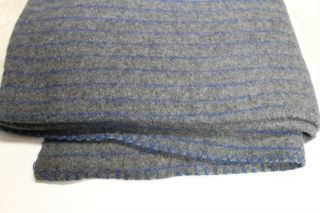100 Wool Danish Military Surplus Blanket Dark Grey W/blue Stripes