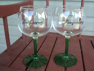 2 Rare Tanqueray Gin Balloon Crystal Promo Cocktail Glasses Green Stem Xlnt Cond