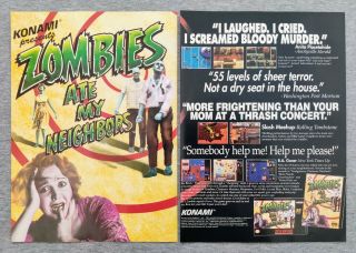 Zombies Ate My Neighbors Snes Sega Genesis | 1993 Vintage Game Print Ad Poster