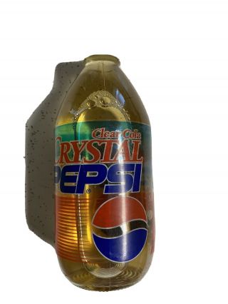 Vintage 1993 Clear Cola Crystal Pepsi Glass Bottle 16 Oz.  Full