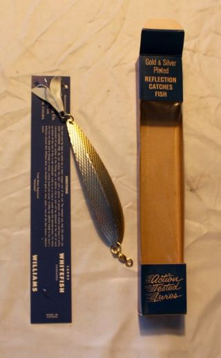 Nib Vintage Williams Gold And Silver Plated Large Whitefish Fishing Lure