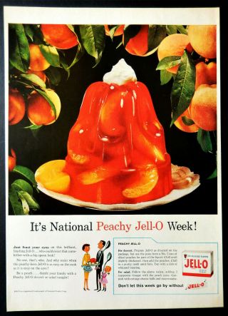 Vtg 1959 Peach Jell - O Jello Gelatin Peach Dessert Advertisement Print Ad
