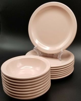 Texas Ware Pink Melamine Melmac Dinnerware Salad Pie Plates Sauce Bowls - 16 Pc