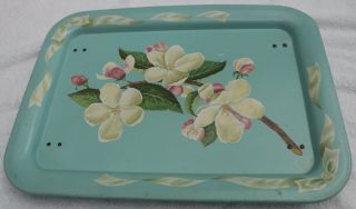 Vintage Retro Metal Tv Bed Lap Serving Tray W/ Legs With Dogwood Flowers