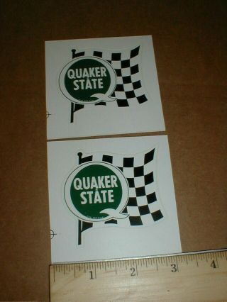 2 Old Vtg Quaker State Motor Oil Drag Racing Decal Stickers 1970s Checkered Flag