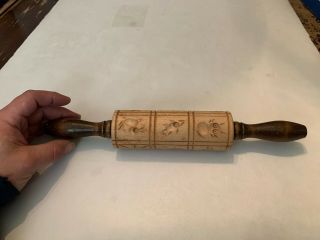 Vintage Wooden Springerle Rolling Pin With 12 Designs