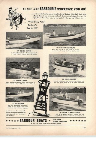 1959 Paper Ad Barbour Boats Motor Boat 15 