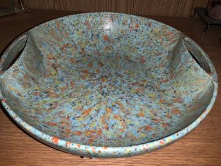 Mid - Century Aztec Melmac Melamine 12 " Salad Bowl Aqua Confetti Spatter Ware