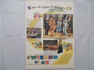 Large Full Colour Dated September 1939 Wizard Of Oz Judy Garland Ad