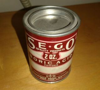 Vintage Nos Sego Boric Acid Powder Zcmi Drug Division Co - Full Can