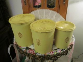 Vintage Tupperware Servalier Yellow Gold Canisters Set Of 3 With Lids