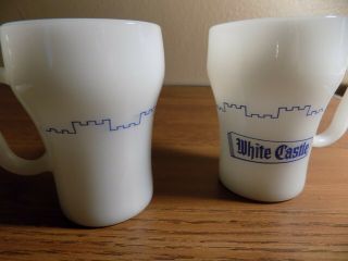 2 Vintage Fire King Milk Glass Commercial Coffee Cups Advertising White Castle