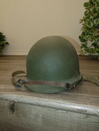 Usa Army Ww2 M1 Helmet Front Seam Swivel Bale And Liner Of 1944