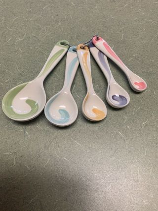 Set Of 5 Hand Painted Ceramic Measuring Spoons