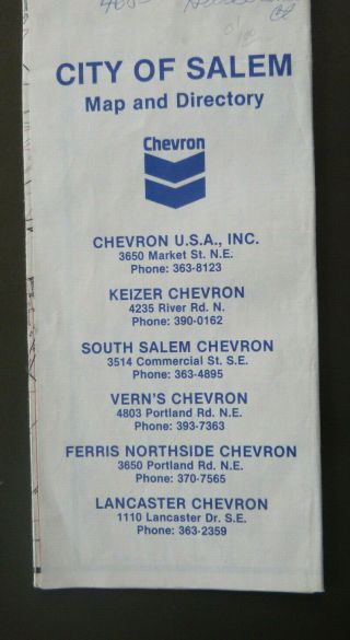 1984 City Of Salem Oregon Street Road Map Chevron Oil Gas Directory