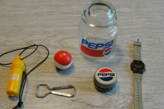 Pepsi Cola Candy Jar Bottle Opener Yoyo Antenna Topper Indiana Jones Watch