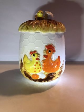 Vintage Sears Roebuck 1978 Chicken Coop Ceramic Cookie Jar With Lid