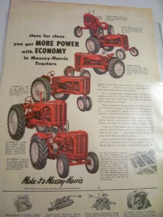 Vintage Massey Harris Advertising Pages - 6 Tractors - 1953
