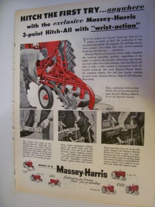 Vintage Massey Harris Advertising - 3 Point Tractor Plow - 1955