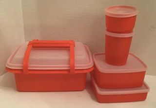 Tupperware Pak - N - Carry Set 1254 With 4 Containers Lunch Box 11 Pc Near
