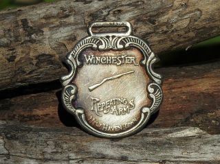 Winchester Repeating Arms Watch Fob - Haven,  Conn.  - Antiqued Silver Plate
