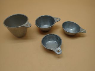 Vintage 4 Piece Set Of Aluminum Nesting Measuring Cups 1 1/2 1/3 & 1/4 Cup