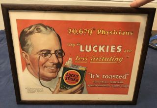 Vtg Luckies Cigarettes Physicians Ad 1930 Framed - 13.  75x10.  75