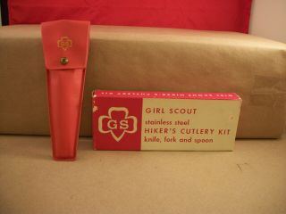 Vintage Girl Scout Stainless Steel Cutlery Kit With Box - Made In Usa