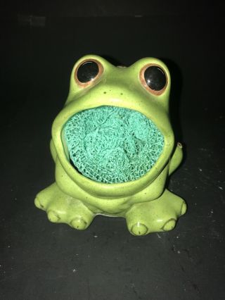 Vintage Ceramic Frog Sponge Holder - Scrubby - Sos - Candy Dish Green With Speckles