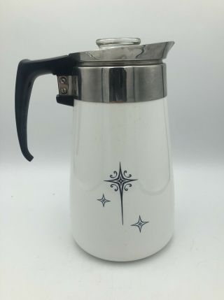 Vintage Corning Ware Stovetop Coffee Pot Cornflower 9 Cup Percolator