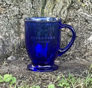 Starbucks Anchor Hocking Cobalt Blue Pedestal Coffee Mug Cup