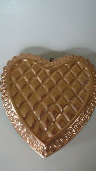 Heart Shaped Copper Tone Jello Cake Mold Pan Diamond Quilted Pattern Wall Hanger