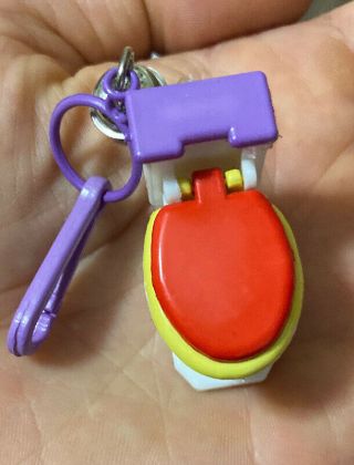VTG 80 ' s Purple Tank Lid Toilet Clip On Charm w Bell for Plastic Charms Necklace 2