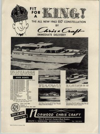 1962 Paper Ad Norwood Chris Craft Motor Boat 60 