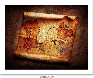 Old Treasure Map On Grunge Art/canvas Print.  Poster,  Wall Art,  Home Decor