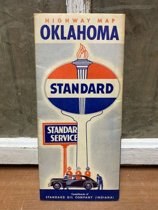 Vintage Standard Oil Oklahoma Road Map Old Gas & Oil Advertising Decor Graphics