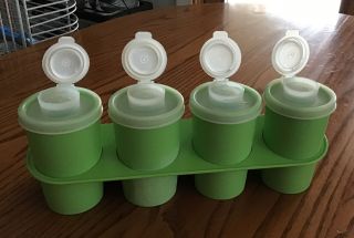 Vintage Tupperware Wall Mount Spice Rack Green 4 Containers W/snap Lids,  Rack