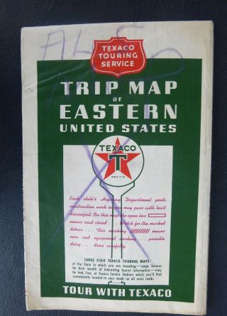1941 Eastern United States Road Trip Map Texaco Oil Gas