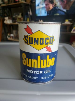 Vintage Composite Sunoco Sunlube Motor Oil 1 Quart Oil Can Gas Station.