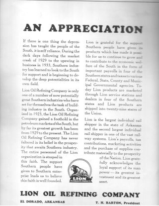 1936 Lion Oil Refining Company El Dorado Arkansas 1.  5 X 14 " Print Ad Vintage