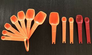 Vintage Tupperware Measuring Spoons Set Of 7 With D Ring & 5 Misc