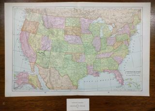 United States Of America 1901 Vintage Atlas Map 22 " X14 " Old Antique Usa