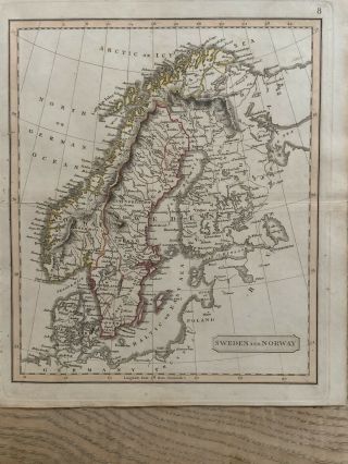 1826 Sweden & Norway Hand Coloured Antique Map By John Cary 194 Years Old