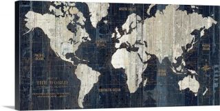 Old World Map Blue Canvas Wall Art Print,  Map Home Decor