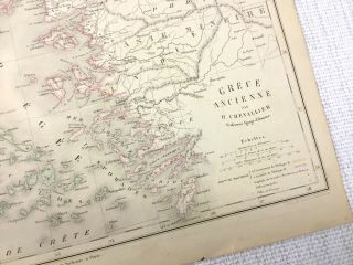 1877 Antique Map of Ancient Greece The Greek Empire Old Hand Coloured French 2